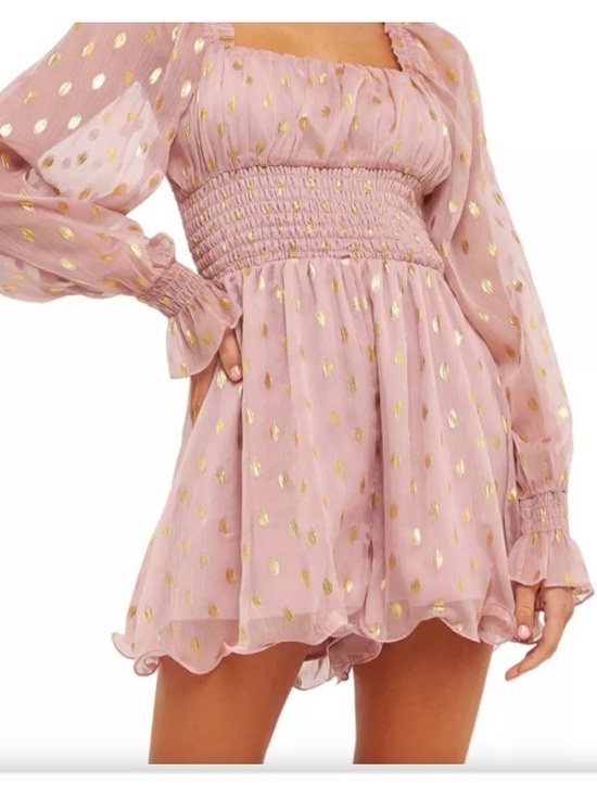 Endless Rose Pants - Endless Rose Pink Chiffon Long-Sleeve Romper with Gold Foil Dots Size Large 🌸
